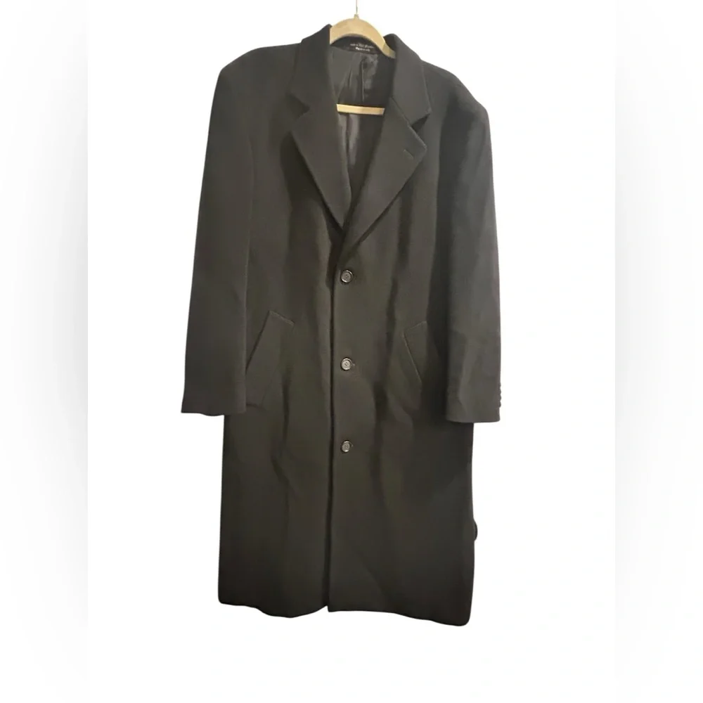 Andrew Fezza Men's Double Breasted Cashmere  Blend Italian Black Trench Coat 40R
